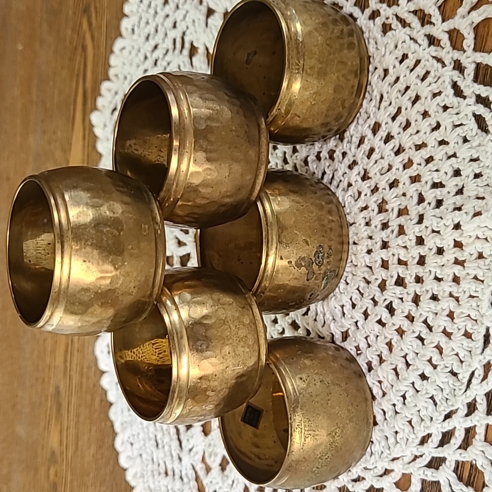 Hammered Brass Napkin Rings 6 Pc Set India Bohemian Rustic